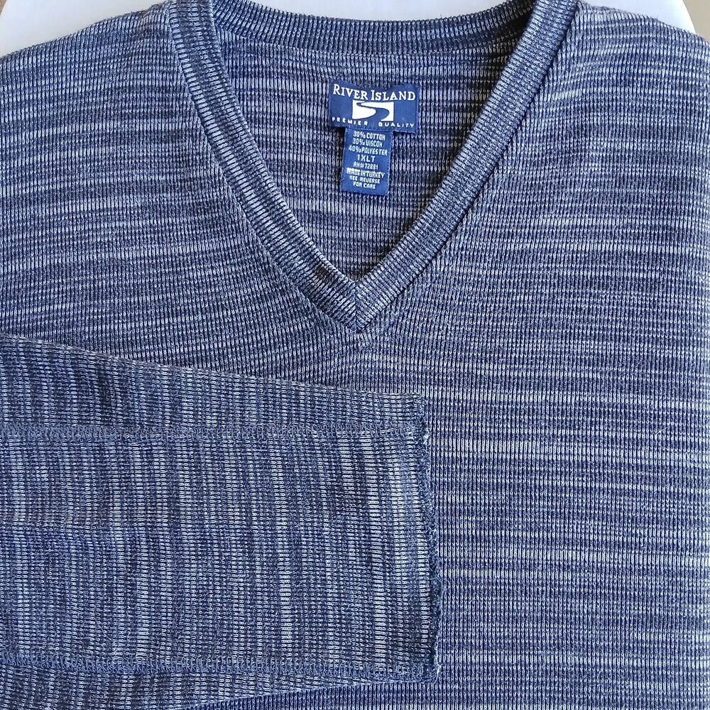 River Island Striped V-neck Jumper Men's 1XLT tall black grey heather sweater